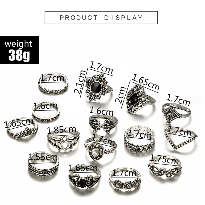 Wholesale Hollow Geometric Black Gemstone Ring Set